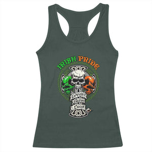 Irish Pride Skull Racerback Tank Top Celtic Cross Ireland Flag St. Patricks Day TS02 Dark Forest Green Print Your Wear