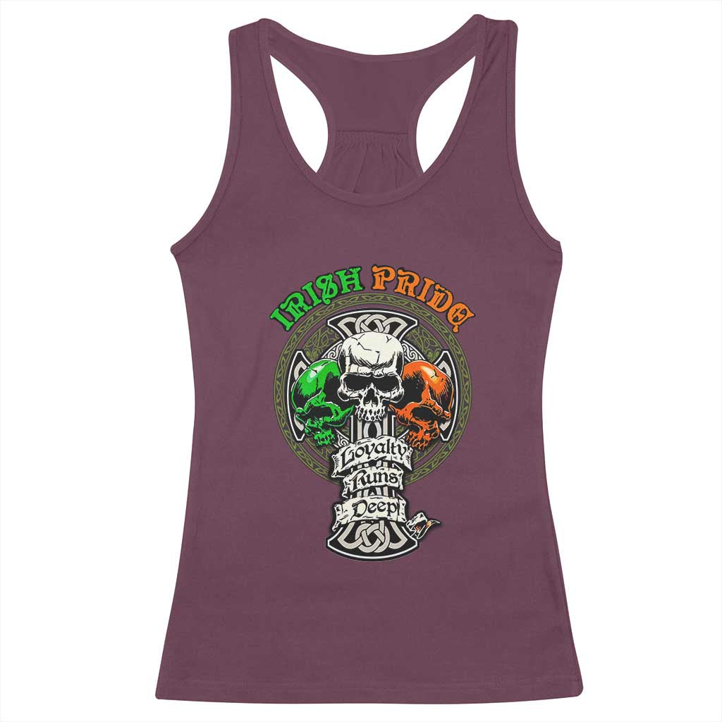 Irish Pride Skull Racerback Tank Top Celtic Cross Ireland Flag St. Patricks Day TS02 Maroon Print Your Wear