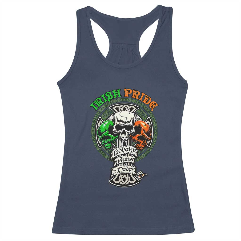 Irish Pride Skull Racerback Tank Top Celtic Cross Ireland Flag St. Patricks Day TS02 Navy Print Your Wear