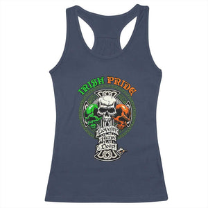 Irish Pride Skull Racerback Tank Top Celtic Cross Ireland Flag St. Patricks Day TS02 Navy Print Your Wear