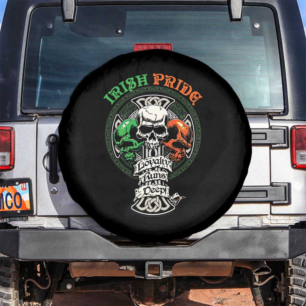 Irish Pride Skull Spare Tire Cover Celtic Cross Ireland Flag St. Patricks Day TS02 No hole Black Print Your Wear