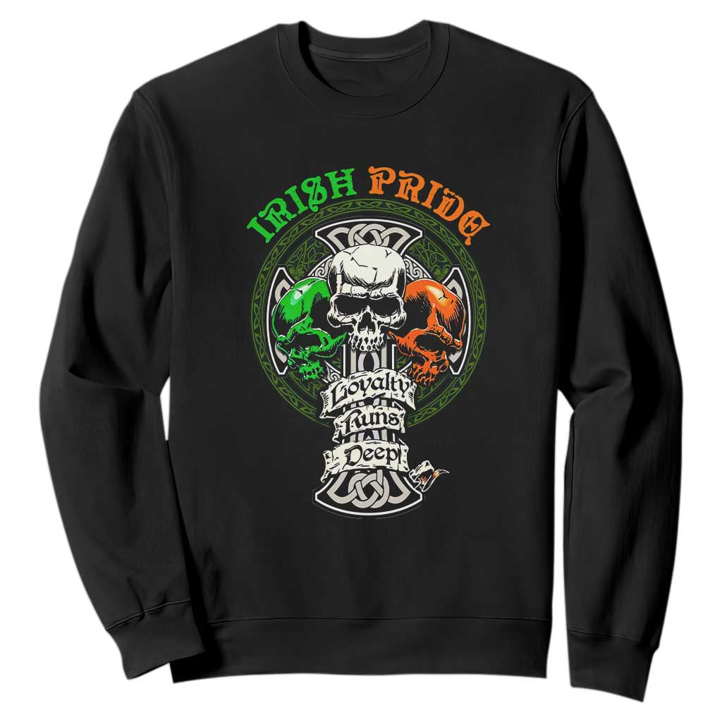 Irish Pride Skull Sweatshirt Celtic Cross Ireland Flag St. Patricks Day TS02 Black Printyourwear