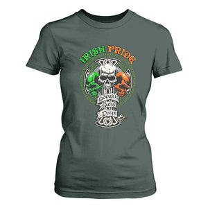 Irish Pride Skull T Shirt For Women Celtic Cross Ireland Flag St. Patricks Day TS02 Dark Forest Green Print Your Wear