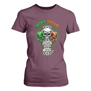 Irish Pride Skull T Shirt For Women Celtic Cross Ireland Flag St. Patricks Day TS02 Maroon Print Your Wear