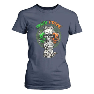 Irish Pride Skull T Shirt For Women Celtic Cross Ireland Flag St. Patricks Day TS02 Navy Print Your Wear