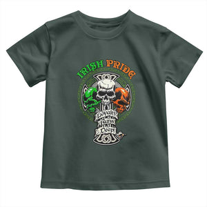 Irish Pride Skull Toddler T Shirt Celtic Cross Ireland Flag St. Patricks Day TS02 Dark Forest Green Print Your Wear