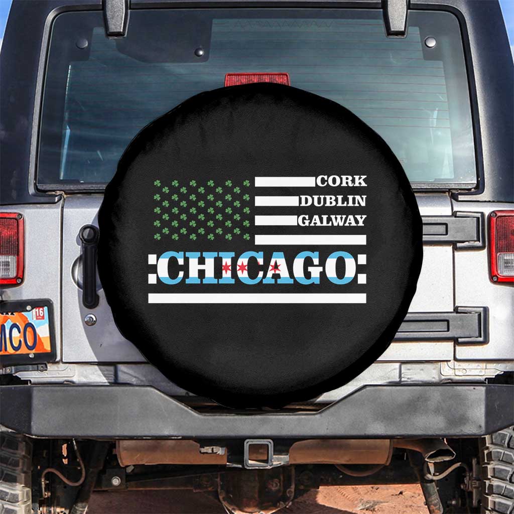 Chicago St Patricks Day Spare Tire Cover Cork Dublin Galway South Side Irish Flag TS02 No hole Black Print Your Wear