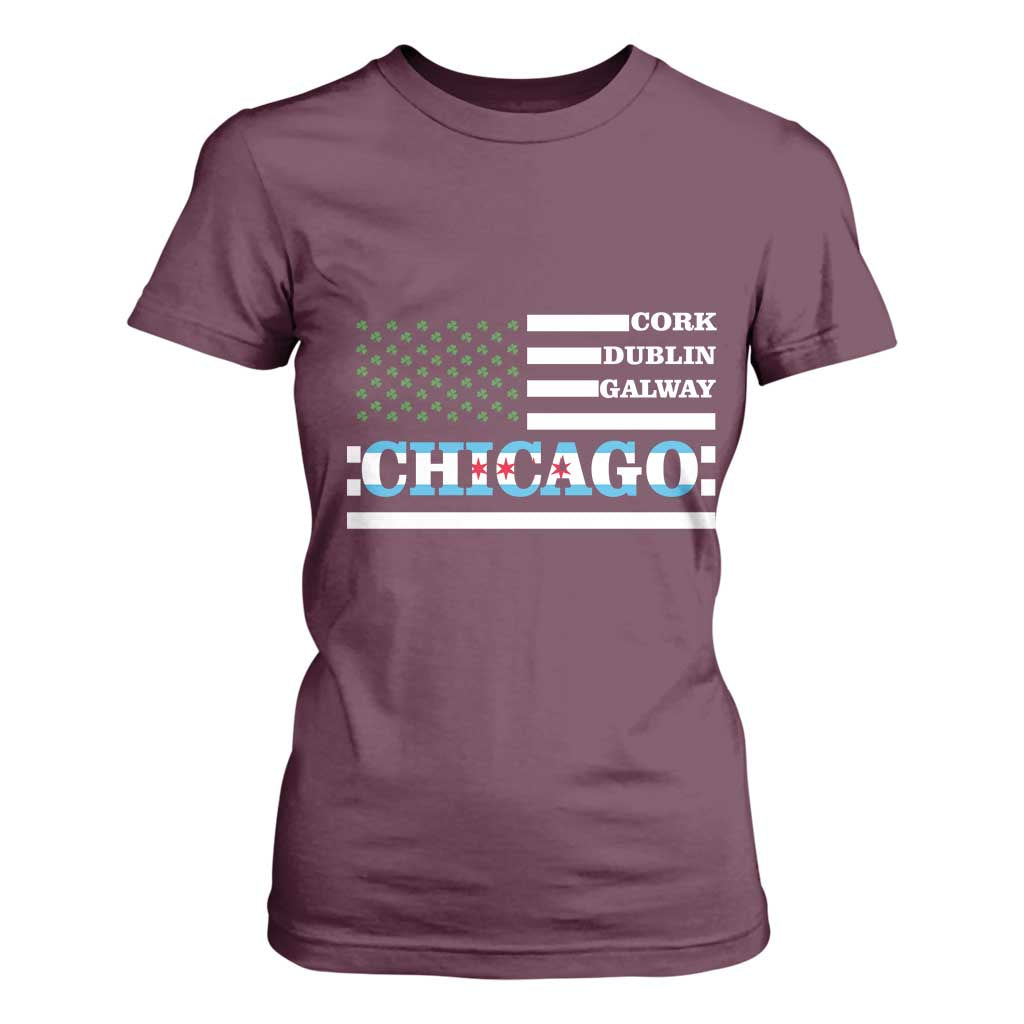 Chicago St Patricks Day T Shirt For Women Cork Dublin Galway South Side Irish Flag TS02 Maroon Print Your Wear