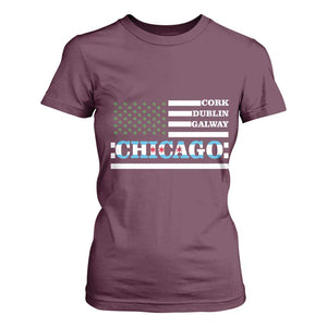 Chicago St Patricks Day T Shirt For Women Cork Dublin Galway South Side Irish Flag TS02 Maroon Print Your Wear