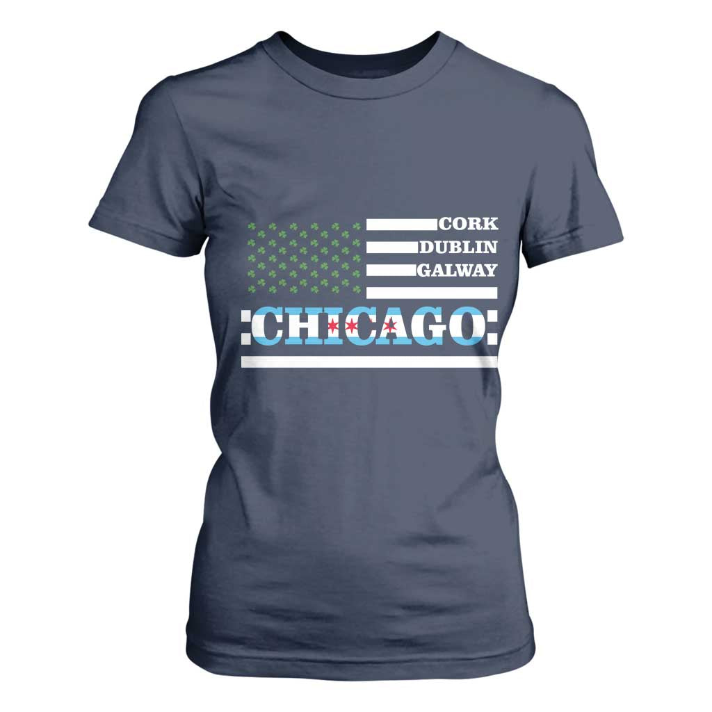 Chicago St Patricks Day T Shirt For Women Cork Dublin Galway South Side Irish Flag TS02 Navy Print Your Wear