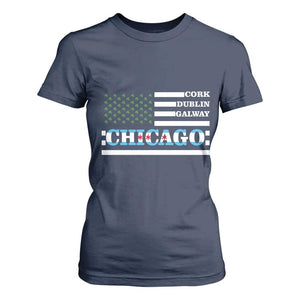 Chicago St Patricks Day T Shirt For Women Cork Dublin Galway South Side Irish Flag TS02 Navy Print Your Wear