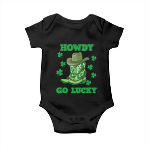Funny St Patricks Cowboy Baby Onesie Howdy Go Lucky Boots Retro Irish Western TS02 Black Print Your Wear
