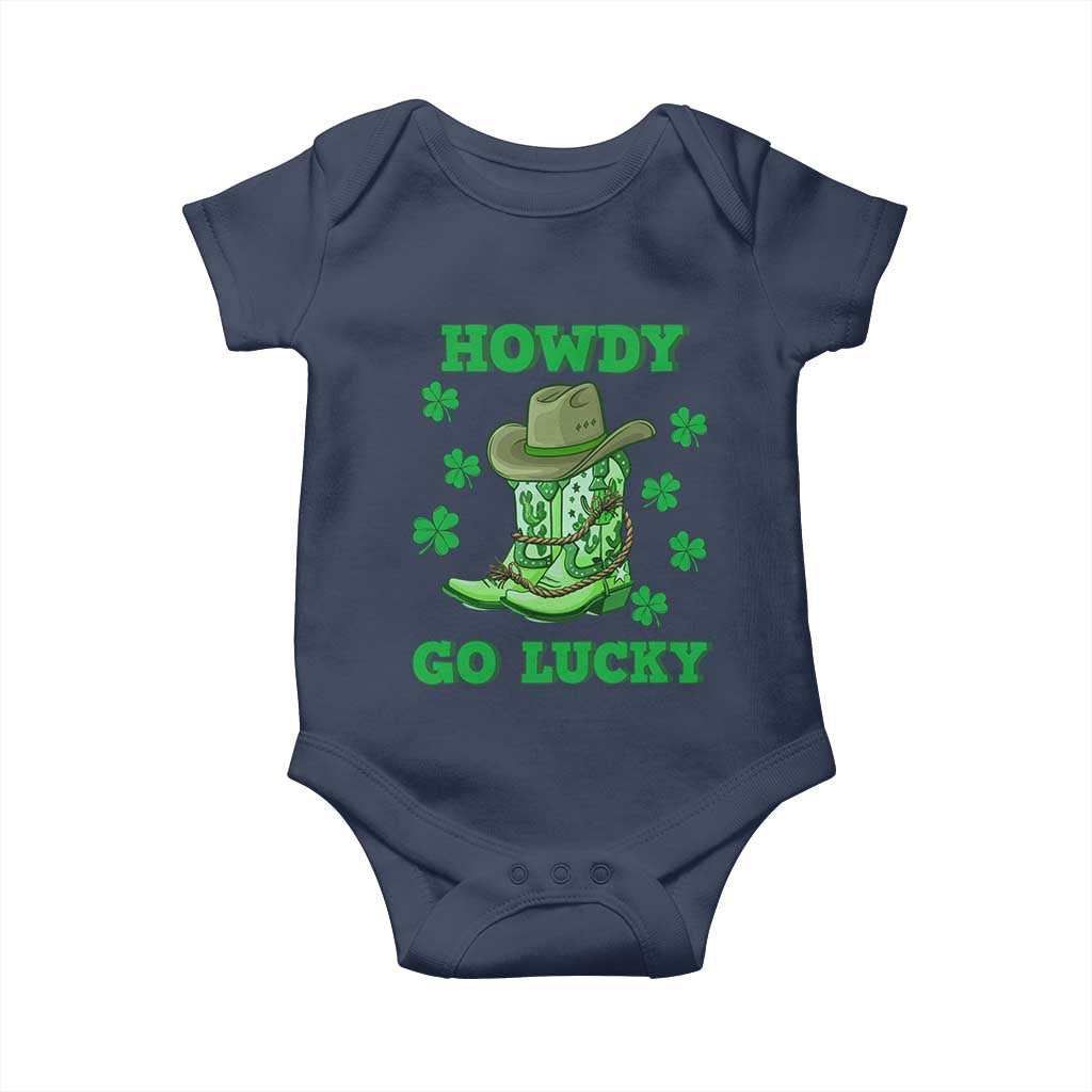 Funny St Patricks Cowboy Baby Onesie Howdy Go Lucky Boots Retro Irish Western TS02 Navy Print Your Wear