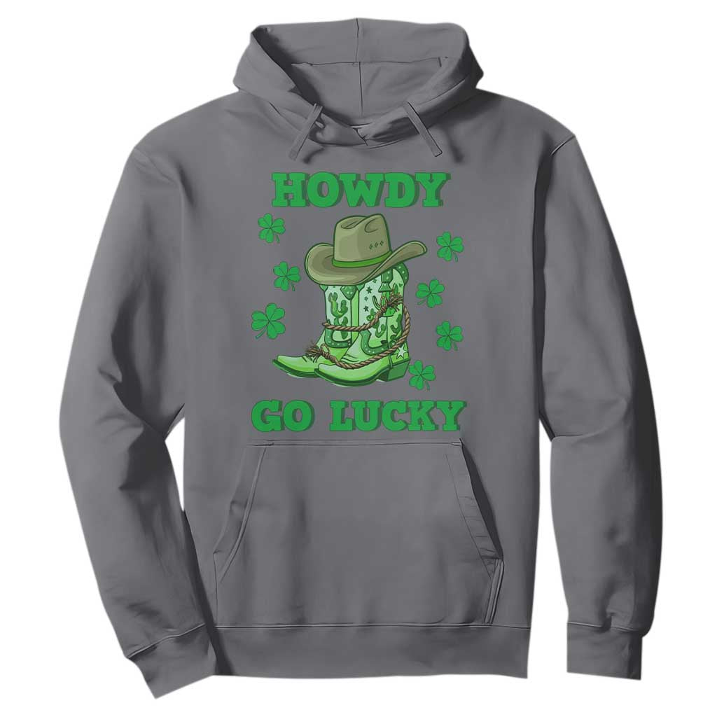 Funny St. Patricks Cowboy Hoodie Howdy Go Lucky Boots Retro Irish Western TS02 Charcoal Printyourwear