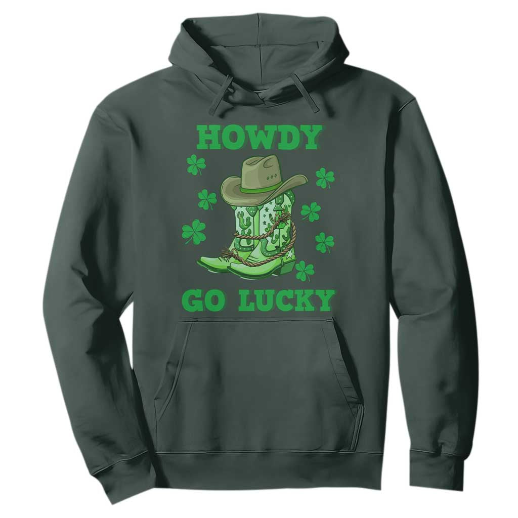 Funny St. Patricks Cowboy Hoodie Howdy Go Lucky Boots Retro Irish Western TS02 Dark Forest Green Printyourwear