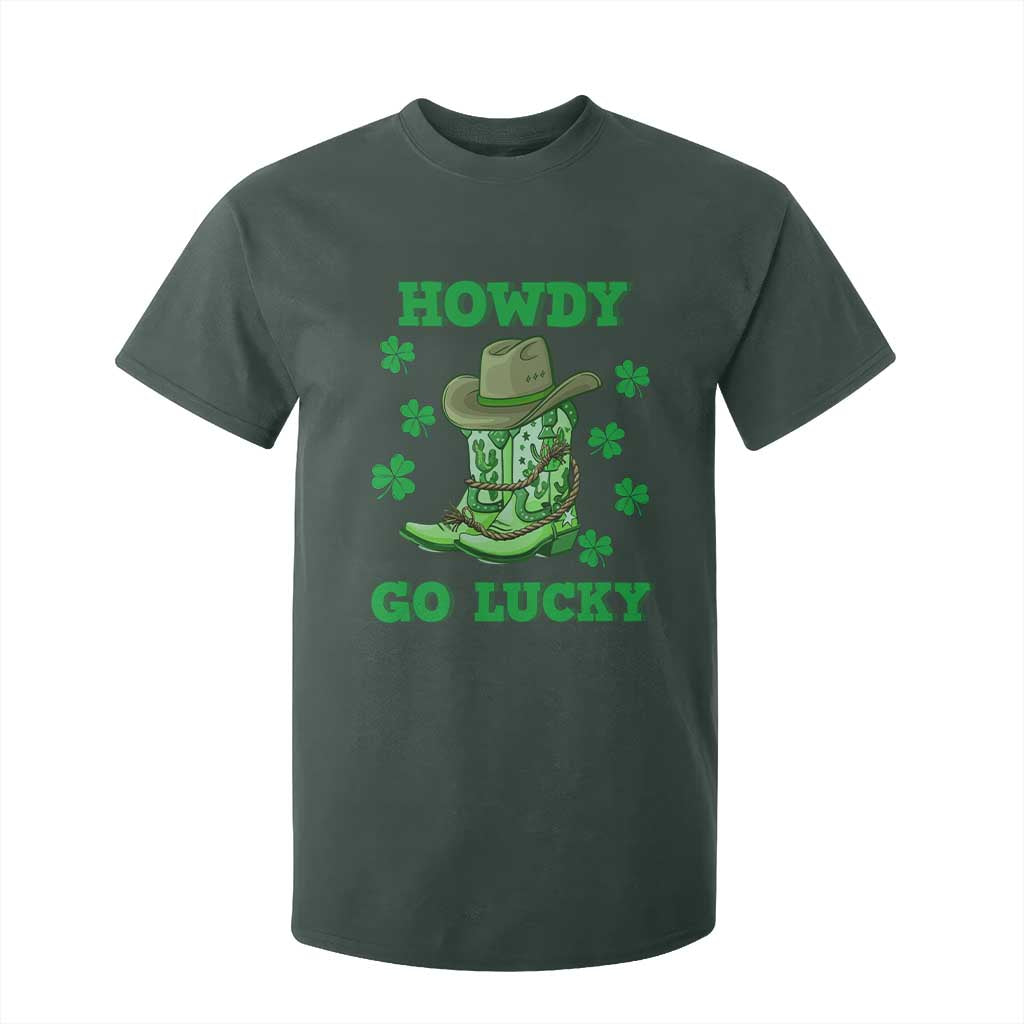 Funny St Patricks Cowboy T Shirt For Kid Howdy Go Lucky Boots Retro Irish Western TS02 Dark Forest Green Print Your Wear