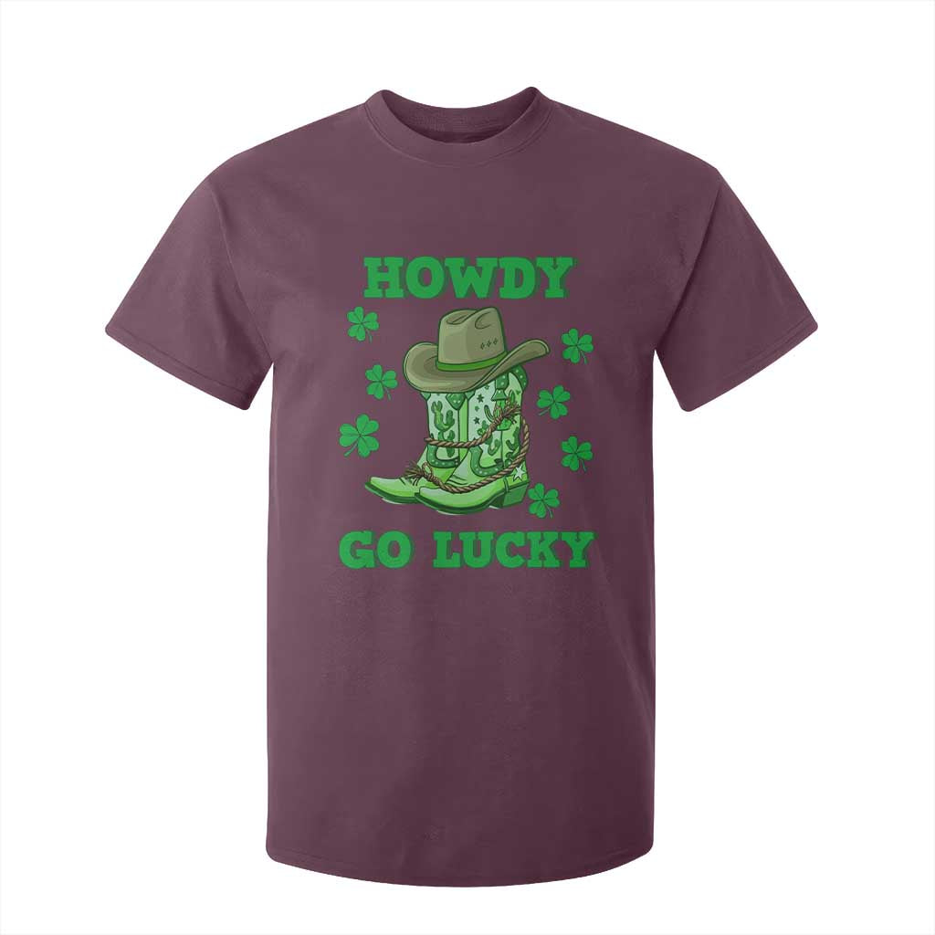 Funny St Patricks Cowboy T Shirt For Kid Howdy Go Lucky Boots Retro Irish Western TS02 Maroon Print Your Wear
