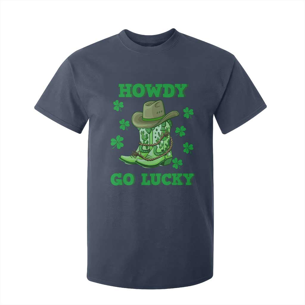 Funny St Patricks Cowboy T Shirt For Kid Howdy Go Lucky Boots Retro Irish Western TS02 Navy Print Your Wear