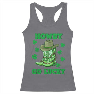 Funny St Patricks Cowboy Racerback Tank Top Howdy Go Lucky Boots Retro Irish Western TS02 Charcoal Print Your Wear