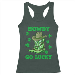 Funny St Patricks Cowboy Racerback Tank Top Howdy Go Lucky Boots Retro Irish Western TS02 Dark Forest Green Print Your Wear