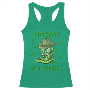 Funny St Patricks Cowboy Racerback Tank Top Howdy Go Lucky Boots Retro Irish Western TS02 Irish Green Print Your Wear