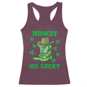 Funny St Patricks Cowboy Racerback Tank Top Howdy Go Lucky Boots Retro Irish Western TS02 Maroon Print Your Wear