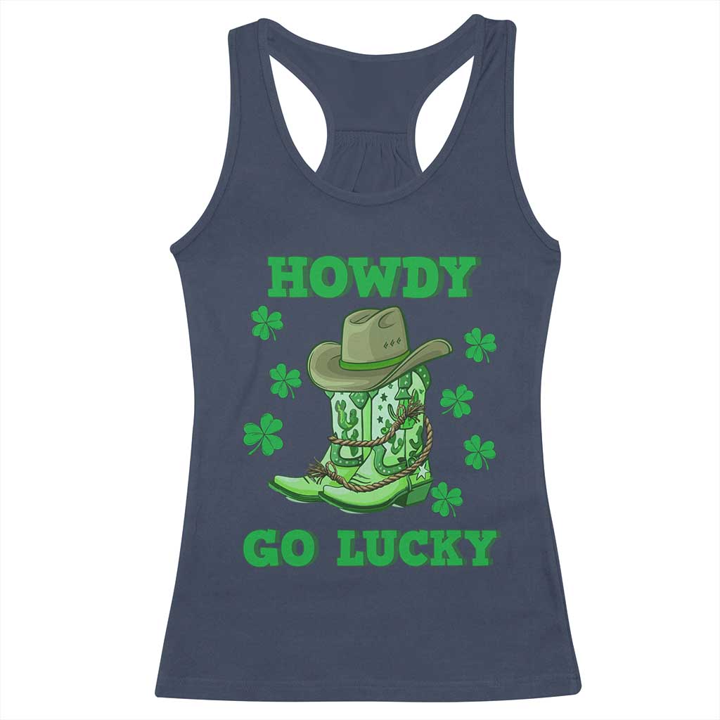 Funny St Patricks Cowboy Racerback Tank Top Howdy Go Lucky Boots Retro Irish Western TS02 Navy Print Your Wear