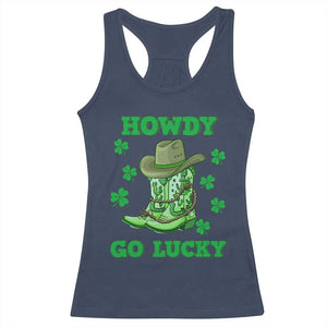 Funny St Patricks Cowboy Racerback Tank Top Howdy Go Lucky Boots Retro Irish Western TS02 Navy Print Your Wear