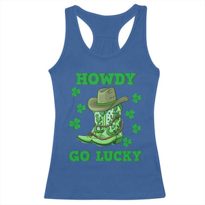 Funny St Patricks Cowboy Racerback Tank Top Howdy Go Lucky Boots Retro Irish Western TS02 Royal Blue Print Your Wear