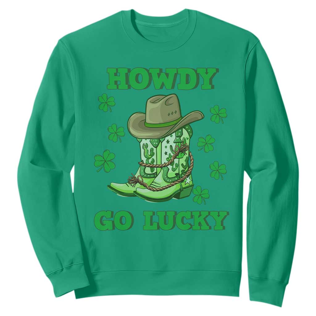 Funny St. Patricks Cowboy Sweatshirt Howdy Go Lucky Boots Retro Irish Western TS02 Irish Green Printyourwear