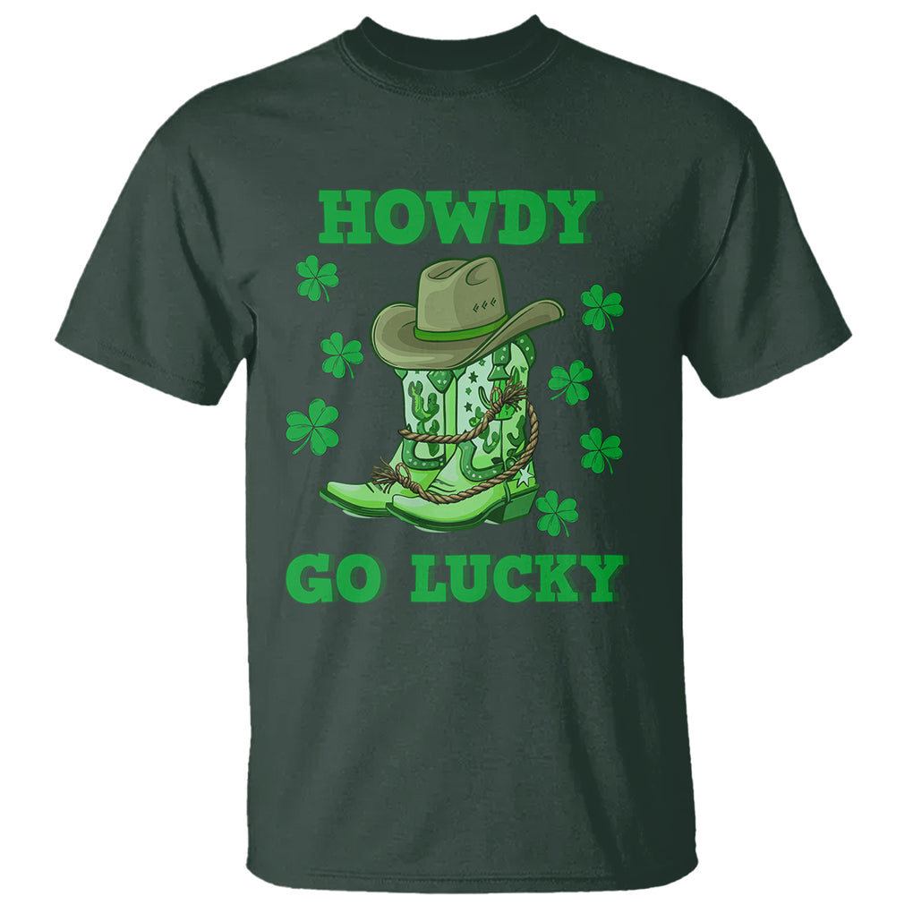 Funny St. Patricks Cowboy T Shirt Howdy Go Lucky Boots Retro Irish Western TS02 Dark Forest Green Printyourwear
