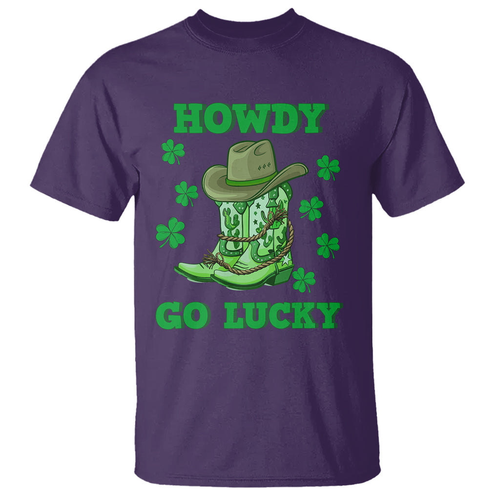 Funny St. Patricks Cowboy T Shirt Howdy Go Lucky Boots Retro Irish Western TS02 Purple Printyourwear
