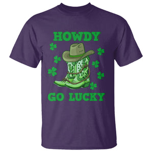 Funny St. Patricks Cowboy T Shirt Howdy Go Lucky Boots Retro Irish Western TS02 Purple Printyourwear