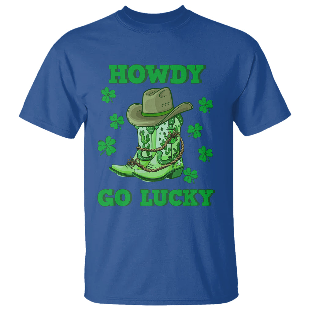 Funny St. Patricks Cowboy T Shirt Howdy Go Lucky Boots Retro Irish Western TS02 Royal Blue Printyourwear