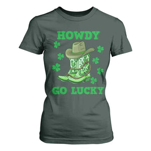 Funny St Patricks Cowboy T Shirt For Women Howdy Go Lucky Boots Retro Irish Western TS02 Dark Forest Green Print Your Wear