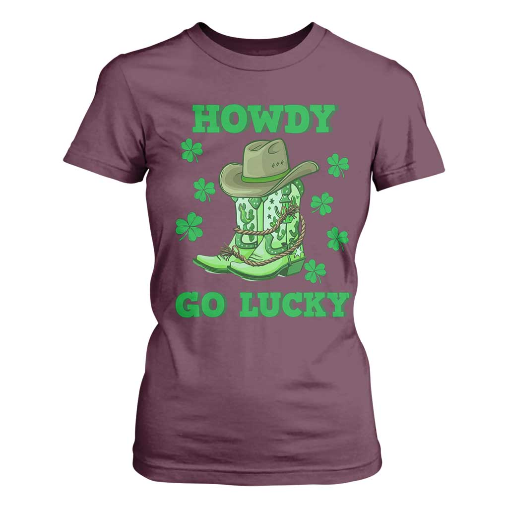 Funny St Patricks Cowboy T Shirt For Women Howdy Go Lucky Boots Retro Irish Western TS02 Maroon Print Your Wear