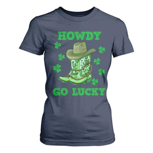 Funny St Patricks Cowboy T Shirt For Women Howdy Go Lucky Boots Retro Irish Western TS02 Navy Print Your Wear