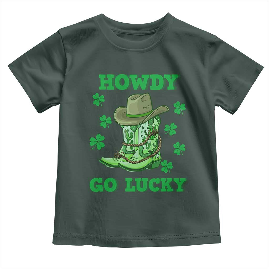 Funny St Patricks Cowboy Toddler T Shirt Howdy Go Lucky Boots Retro Irish Western TS02 Dark Forest Green Print Your Wear