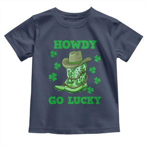 Funny St Patricks Cowboy Toddler T Shirt Howdy Go Lucky Boots Retro Irish Western TS02 Navy Print Your Wear
