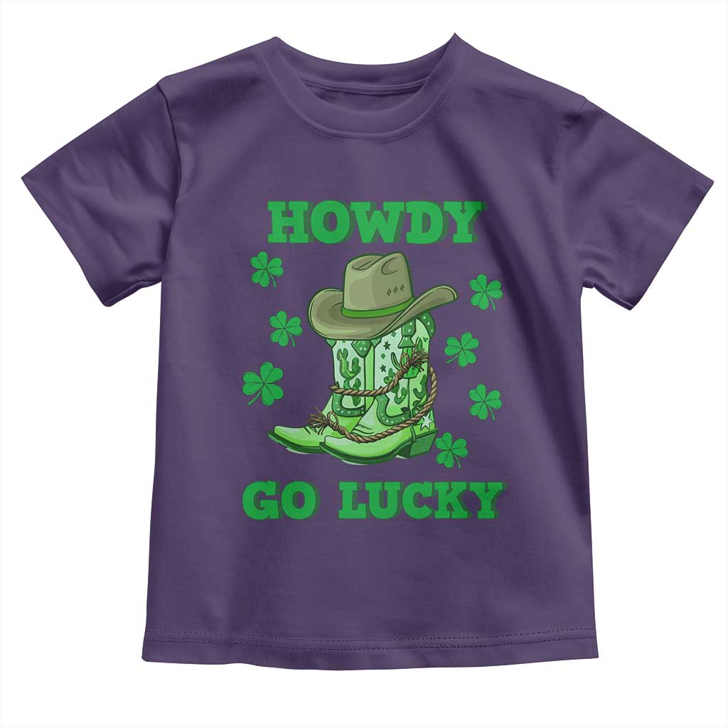 Funny St Patricks Cowboy Toddler T Shirt Howdy Go Lucky Boots Retro Irish Western TS02 Purple Print Your Wear