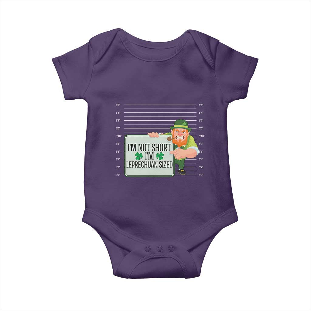 Funny St Patricks Day Baby Onesie I'm Not Short I'm Leprechaun Sized Mugshot TS02 Purple Print Your Wear