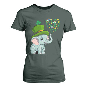Cute Elephant St Patricks Day T Shirt For Women for Boys Girls TS02 Dark Forest Green Print Your Wear