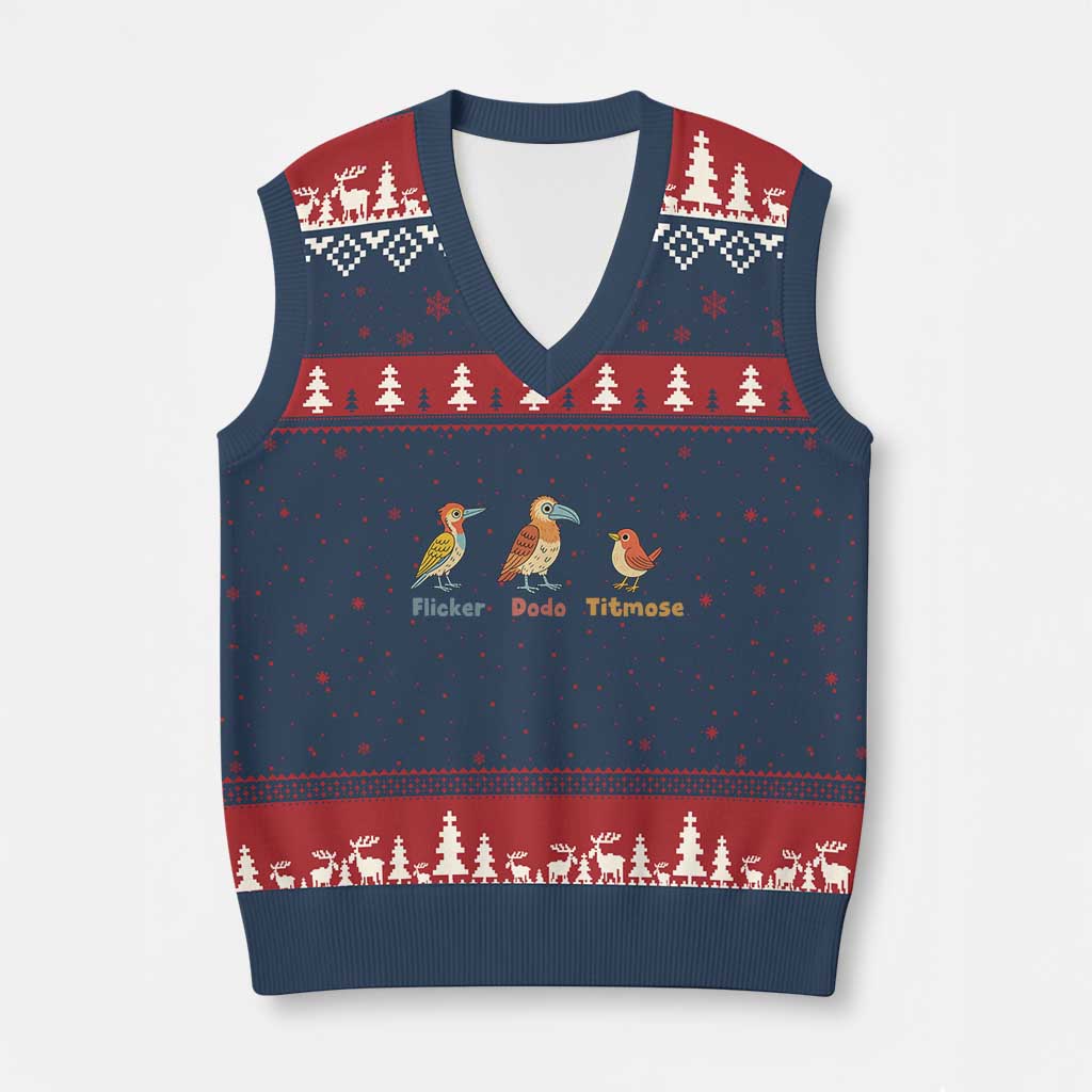 Flicker Dodo Titmouse Subtle FDT V-Neck Knit Sweater Vest Funny Bird Lover Nature TS02 Navy Red Print Your Wear