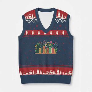 Subtle FDT 8647 V-Neck Knit Sweater Vest Foxtrots Deltas Tangos Book Lovers Flower TS02 Navy Red Print Your Wear