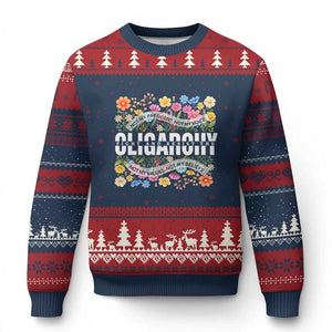 Not My President Subtle Floral Ugly Christmas Sweater Not My Voice Values Beliefs TS02 Navy Red Print Your Wear