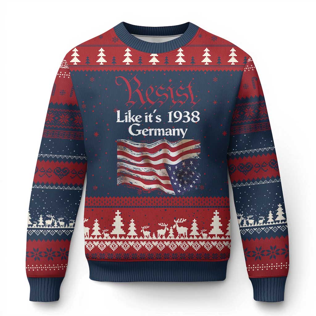 American Flag Resist Ugly Christmas Sweater Like It's 1938 Germany TS02 Navy Red Print Your Wear