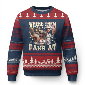 Melanin Cowgirls Ugly Christmas Sweater Where Them Fans At Country Life Women Girls TS02 Navy Red Print Your Wear