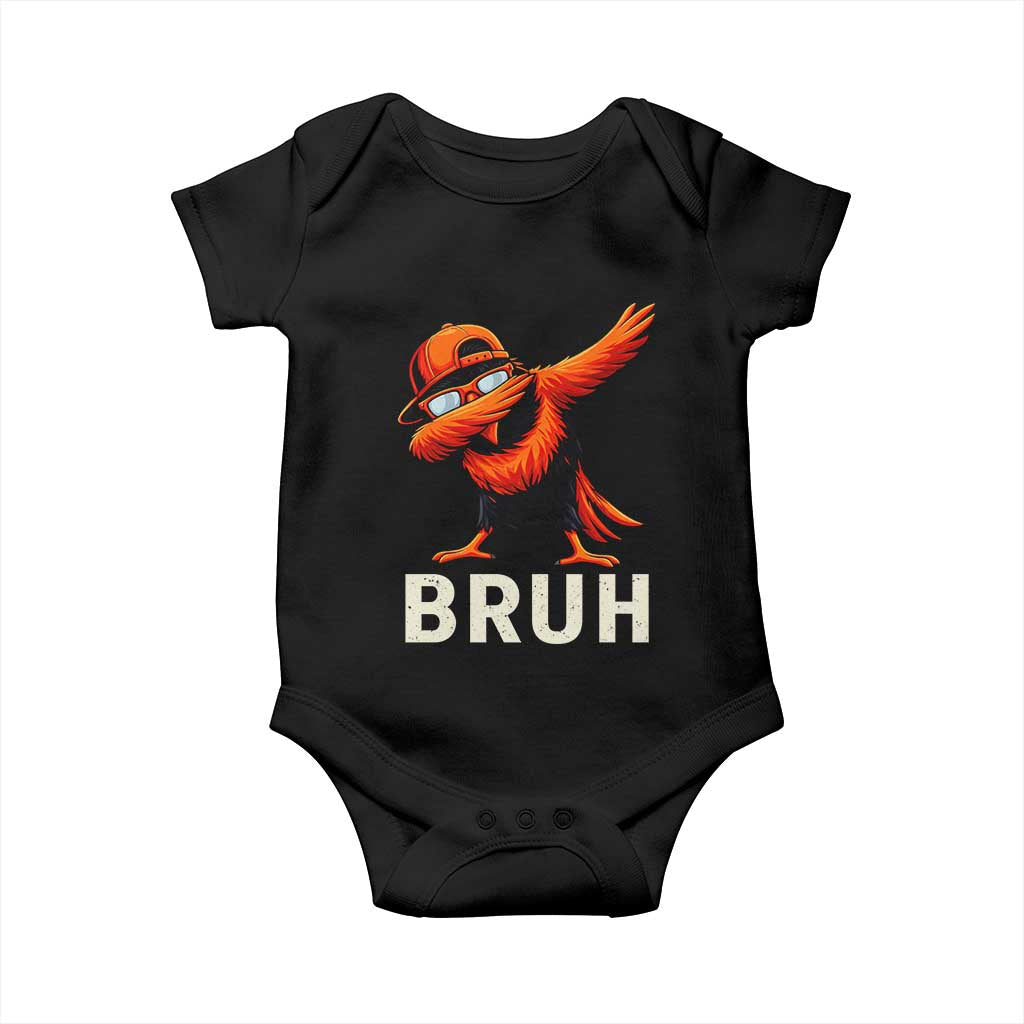 Funny Dabbing Oriole Bird Bruh Baby Onesie Cool Game Day Sports Fan TS02 Black Print Your Wear