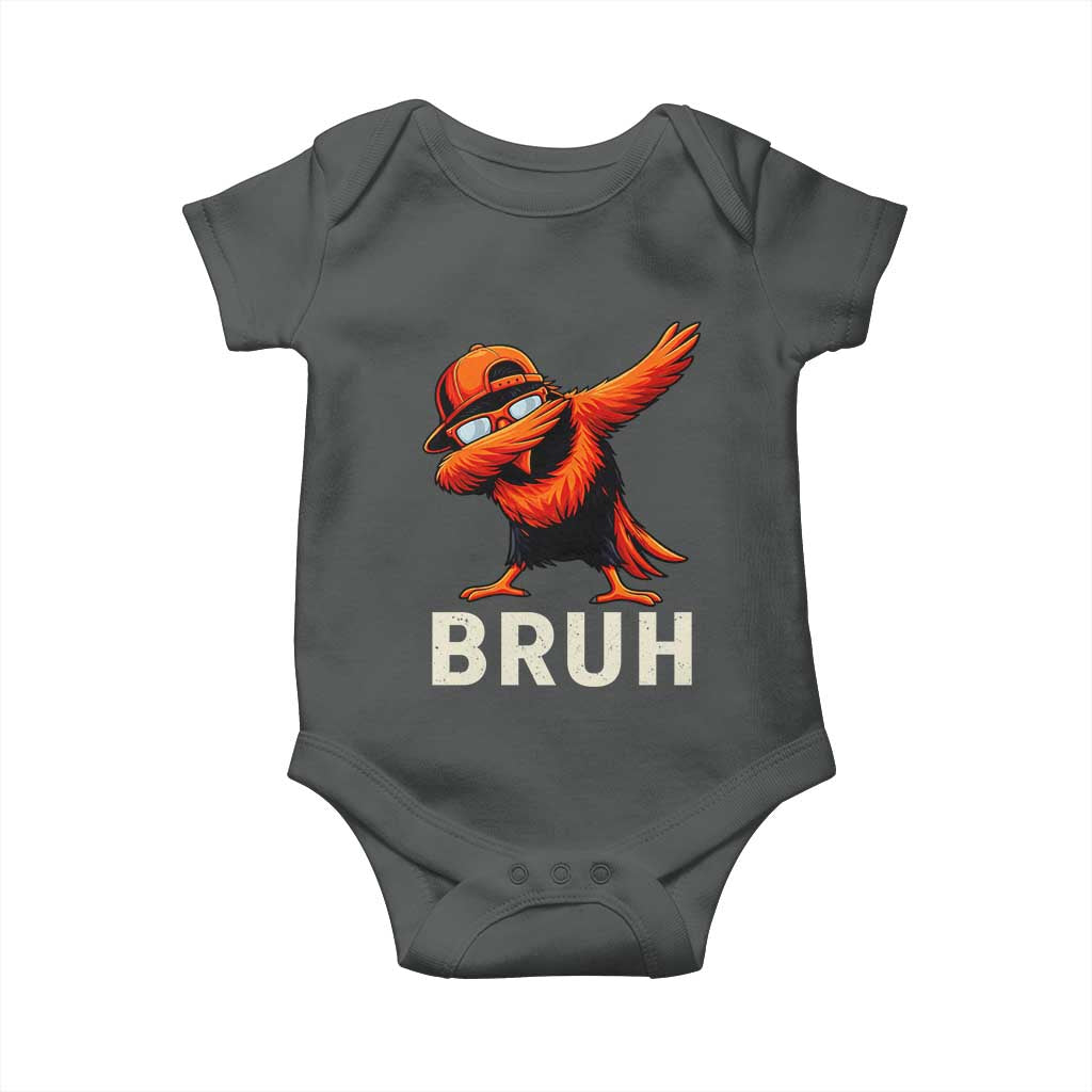 Funny Dabbing Oriole Bird Bruh Baby Onesie Cool Game Day Sports Fan TS02 Dark Heather Print Your Wear