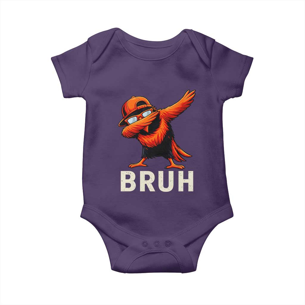 Funny Dabbing Oriole Bird Bruh Baby Onesie Cool Game Day Sports Fan TS02 Purple Print Your Wear